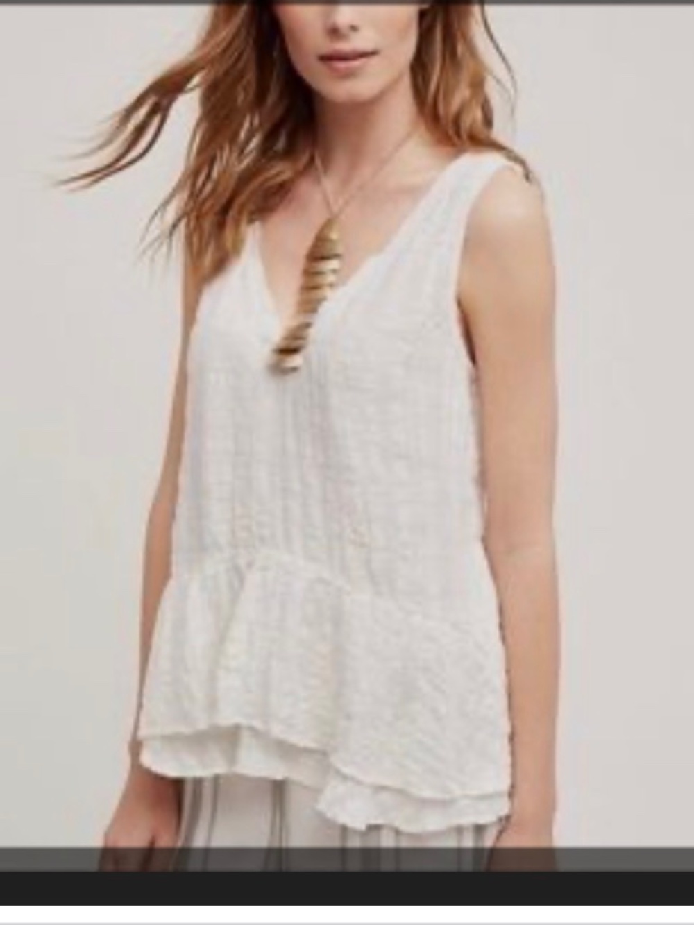 Anthropologie Vanessa Virginia Flutter Swing Ruffle Peplum Tank Ivory Linen SZ 4